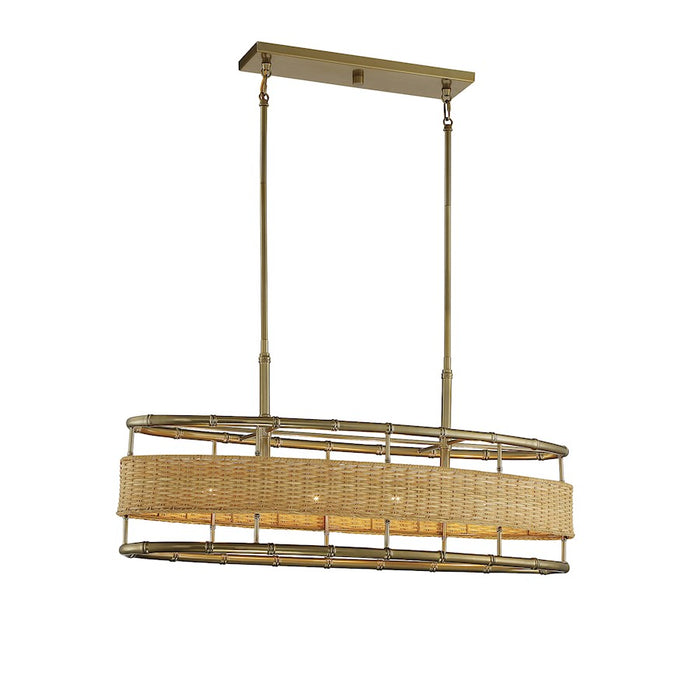 Savoy House Arcadia 4Lt Linear Chandelier, Burnished Brass/Rattan