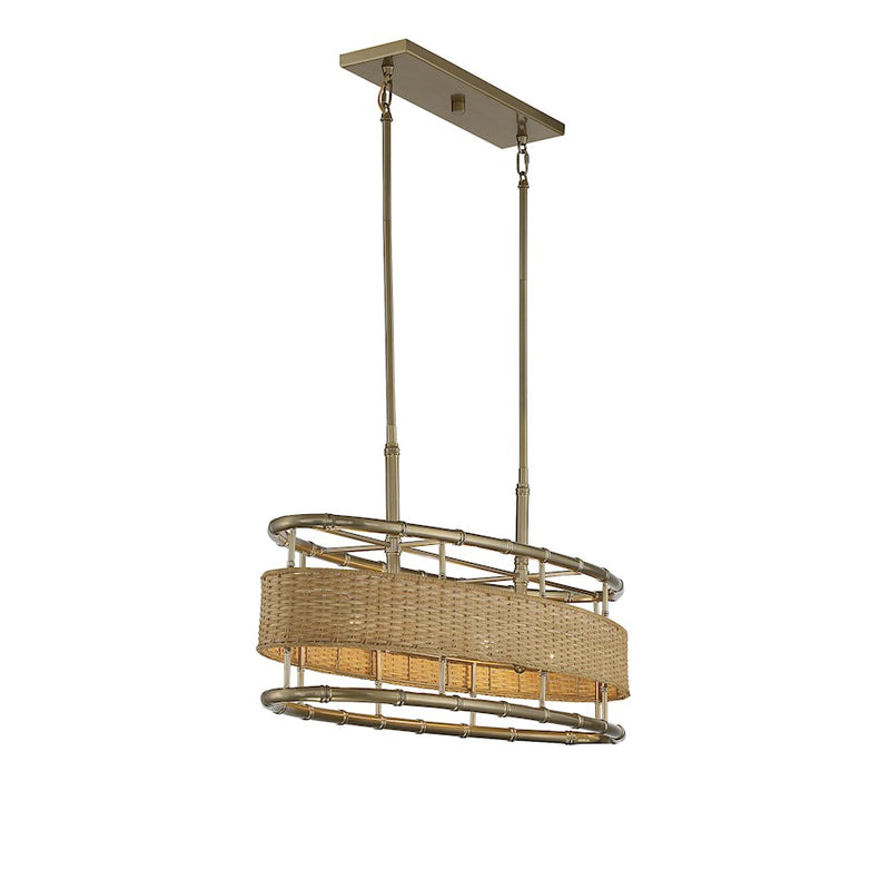 Savoy House Arcadia 4Lt Linear Chandelier, Burnished Brass/Rattan