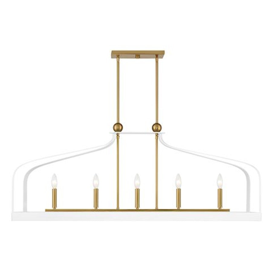 Savoy House Sheffield 5Lt Linear Chandelier, White/Brass Accents - 1-7804-5-142