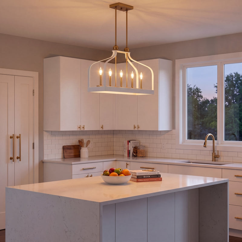 Savoy House Sheffield 5Lt Linear Chandelier, White/Brass Accents