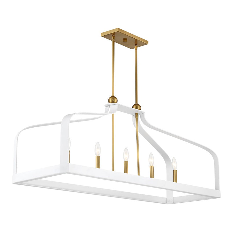 Savoy House Sheffield 5Lt Linear Chandelier, White/Brass Accents