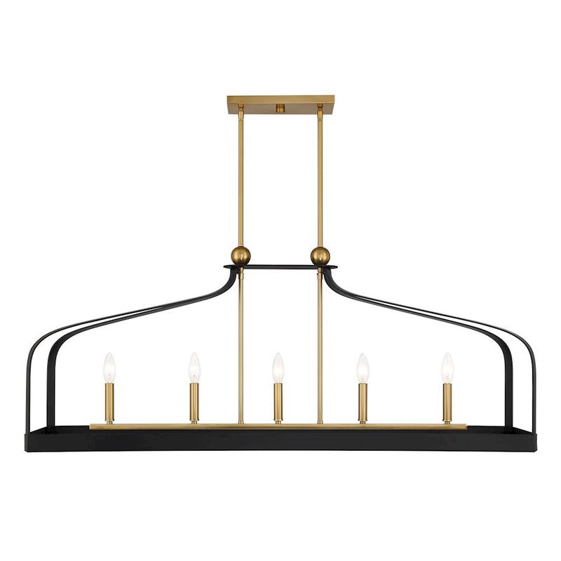 Savoy House Sheffield 5Lt Linear Chandelier, Black/Brass Accents - 1-7804-5-143