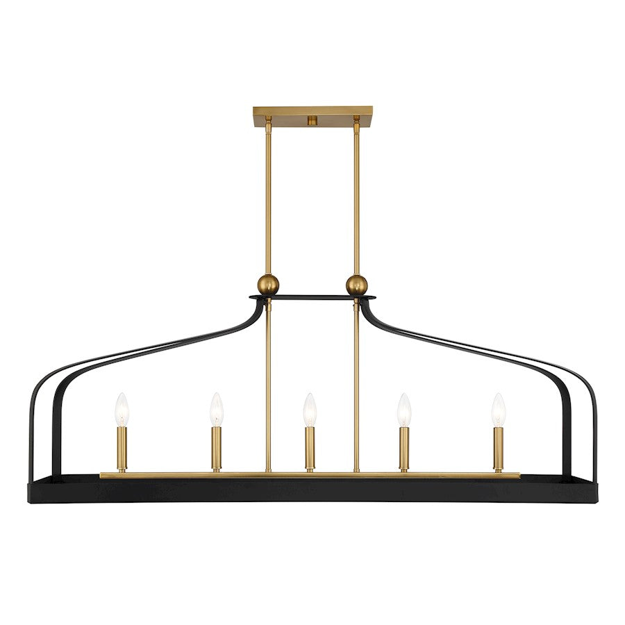 Savoy House Sheffield 5Lt Linear Chandelier, Black/Brass Accents - 1-7804-5-143