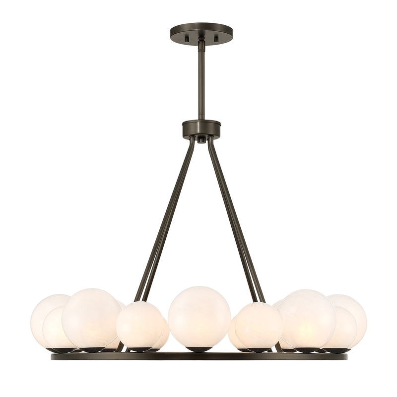 Savoy House Loudon 30in 16-Light Chandelier | Artisanal Modern Mediterranean Bronze Metal and Strie Glass | Dining Room & Living Room | Model 1-7999-16-15