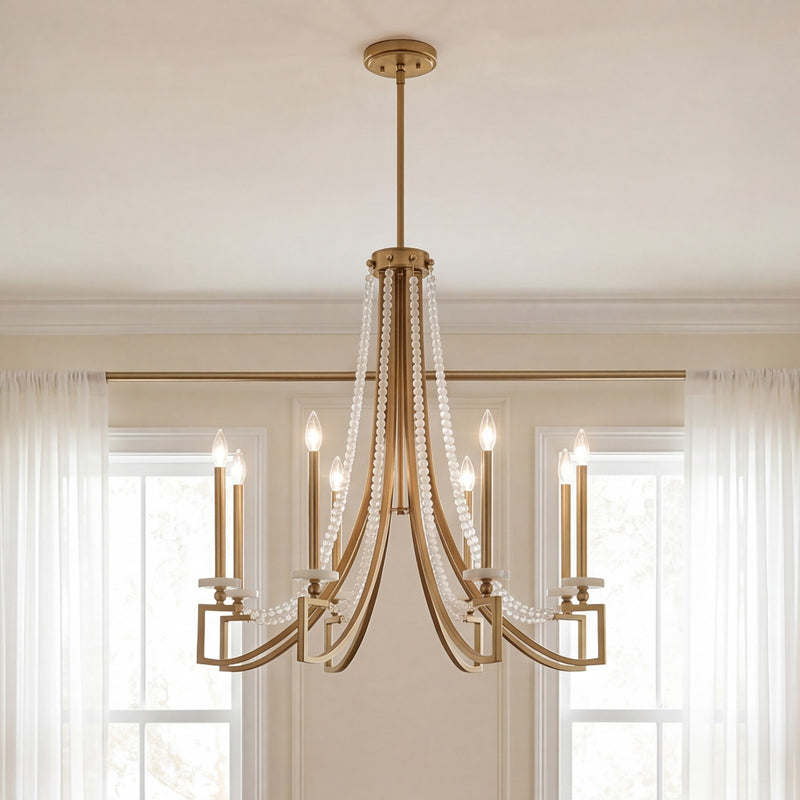 Savoy House Helen Chandelier, Warm Brass/Frosted