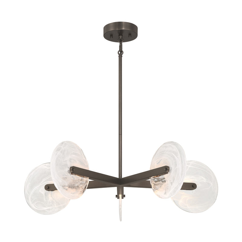 Savoy House Ainslie 30in 5-Light LED Chandelier | Modern Mediterranean Bronze Metal and Strie Glass | Dining Room & Living Room | 30 in | Model 1-9305-5-15