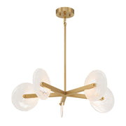 Savoy House Ainslie 30in 5-Light LED Chandelier | Modern Warm Brass Metal and Strie Glass | Dining Room & Living Room | 30 x 30 x 8 in | Model 1-9305-5-322