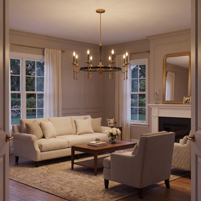 Savoy House Consulate 8Lt Chandelier, Matte Black and Warm Brass