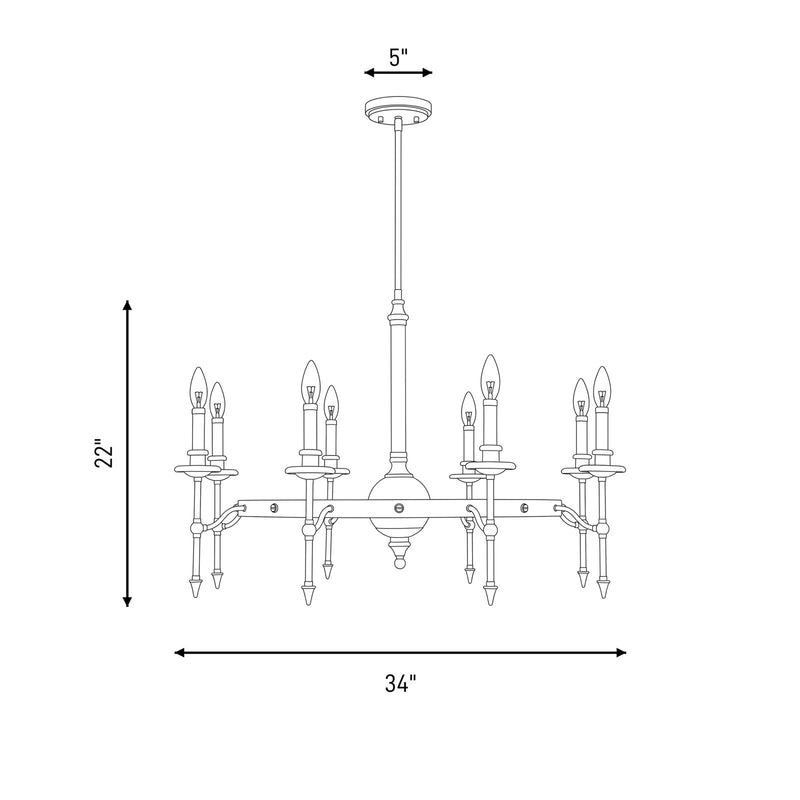 Savoy House Consulate 8Lt Chandelier, Matte Black and Warm Brass