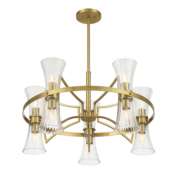 Savoy House Bennington Chandelier, Brass/Clear Ribbed