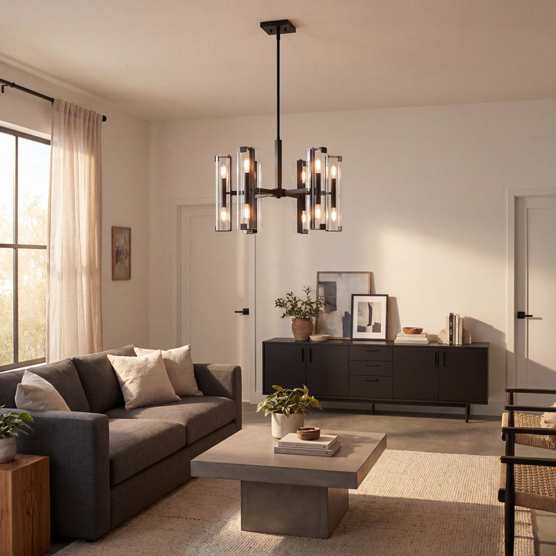 Savoy House Winfield 10 Light Chandelier, Matte Black/Clear