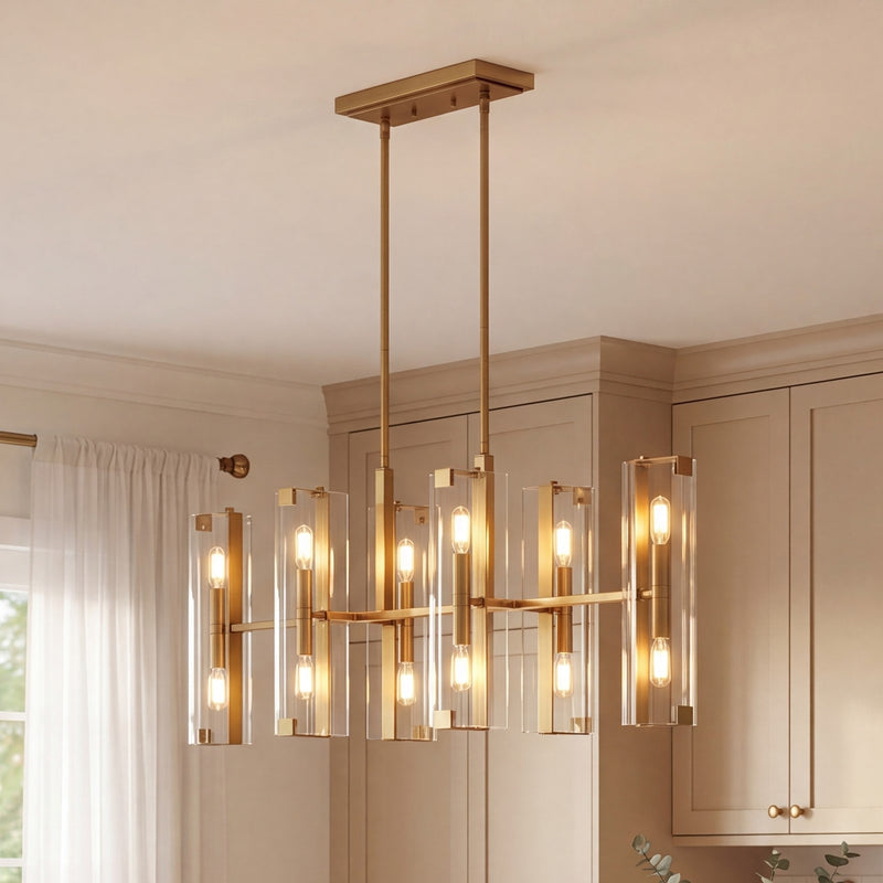 Savoy House Winfield 12-Light Linear Chandelier, Warm Brass
