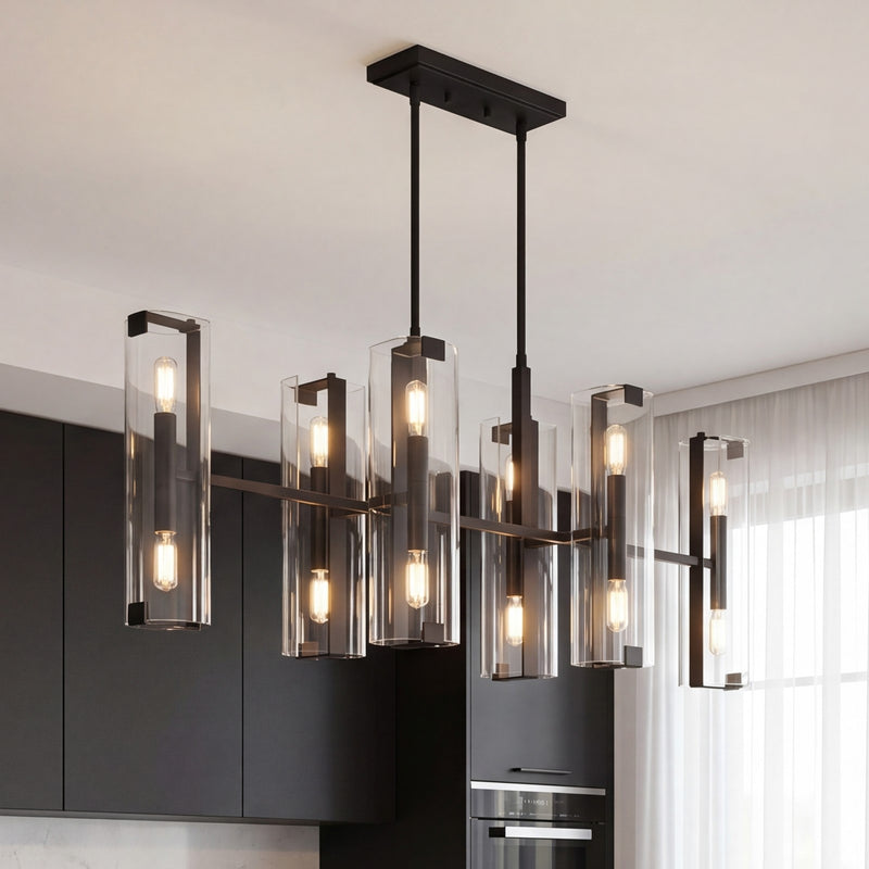 Savoy House Winfield 12 Light Linear Chandelier, Black/Clear