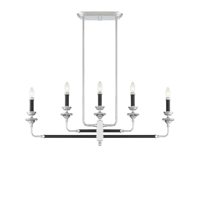Savoy House Davidson 5 Light Linear Chandelier, Black & Chrome