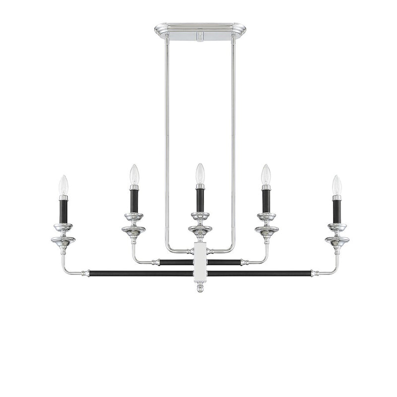 Savoy House Davidson 5 Light Linear Chandelier, Black & Chrome