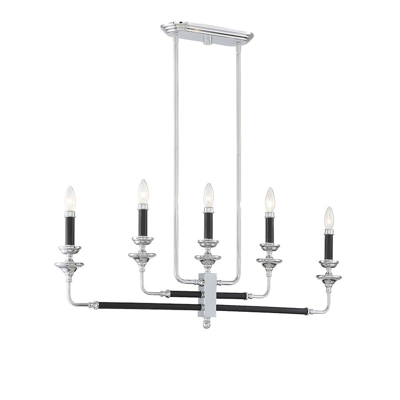 Savoy House Davidson 5 Light Linear Chandelier, Black & Chrome