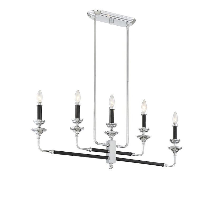 Savoy House Davidson 5 Light Linear Chandelier, Black & Chrome