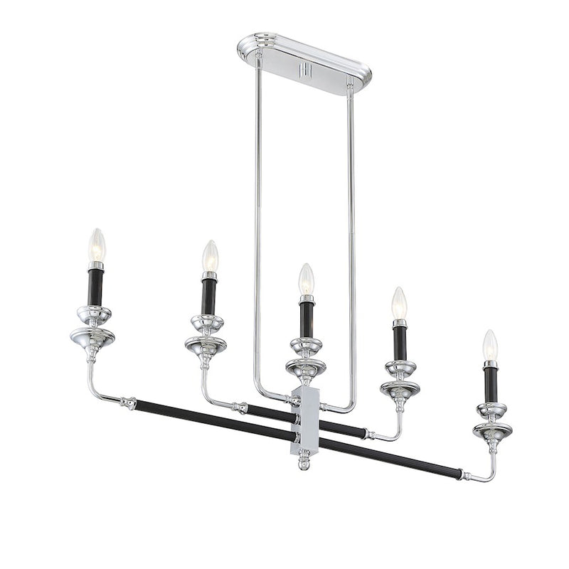 Savoy House Davidson 5 Light Linear Chandelier, Black & Chrome