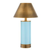 Savoy House Molly 1-Light Rechargeable Table Lamp | Light Blue Metal and Brass Shade | Bedside & Patio Portable Light | 240 Lumens | Model 11-CD04RC-LBL