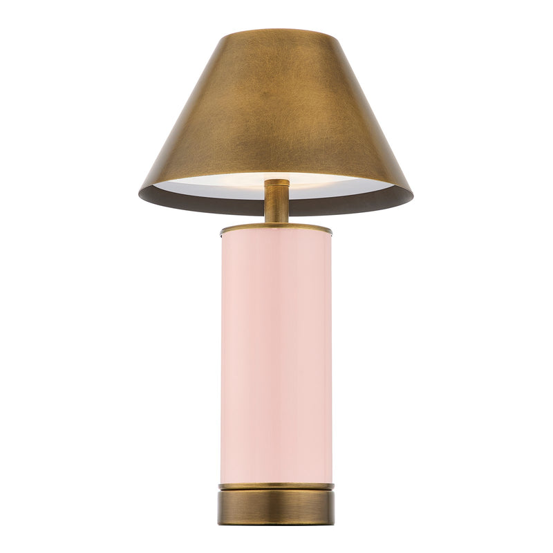 Savoy House Molly 7in 1-Light Rechargeable Table Lamp | Classic Pink Metal and Brass Shade | Bedside & Bookshelf Accent | 240 Lumens | Model 11-CD04RC-PK