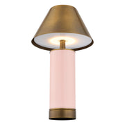 Savoy House Molly 7in 1-Light Rechargeable Table Lamp | Classic Pink Metal and Brass Shade | Bedside & Bookshelf Accent | 240 Lumens | Model 11-CD04RC-PK