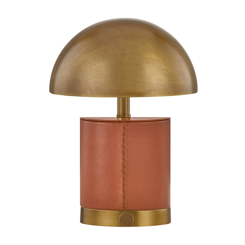 Savoy House Conrad 7in 1-Light Rechargeable Table Lamp | Modern Brass Metal and Leather | Bookshelf & Bedside Accent | 240 Lumens | Model 11-CD22RC