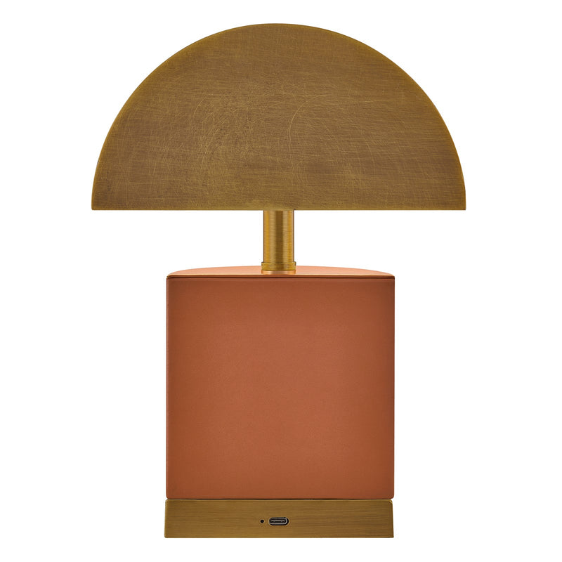 Savoy House Conrad 7in 1-Light Rechargeable Table Lamp | Modern Brass Metal and Leather | Bookshelf & Bedside Accent | 240 Lumens | Model 11-CD22RC