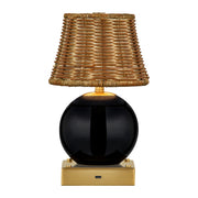 Savoy House Sally 5.5in 1-Light Rechargeable Table Lamp | Coastal Black Wicker and Ceramic | Bedside & Patio Accent | 240 Lumens | Model 11-CD23RC-BK