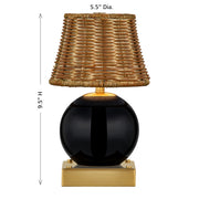 Savoy House Sally 5.5in 1-Light Rechargeable Table Lamp | Coastal Black Wicker and Ceramic | Bedside & Patio Accent | 240 Lumens | Model 11-CD23RC-BK