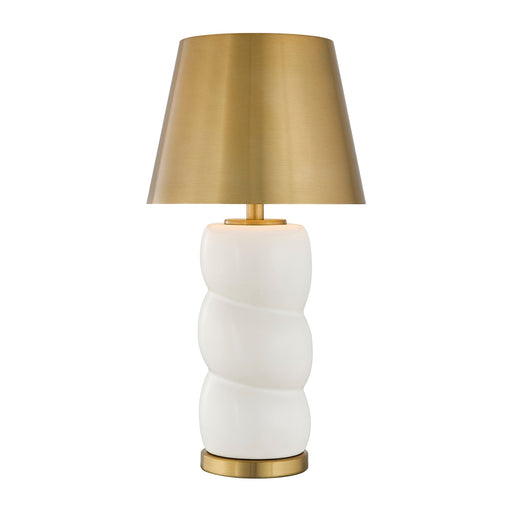 Savoy House Shelly 1-Light Rechargeable Table Lamp | Soft Modern White Ceramic and Brass Metal | Bedroom & Patio Accent | 240 Lumens | Model 11-CD24RC
