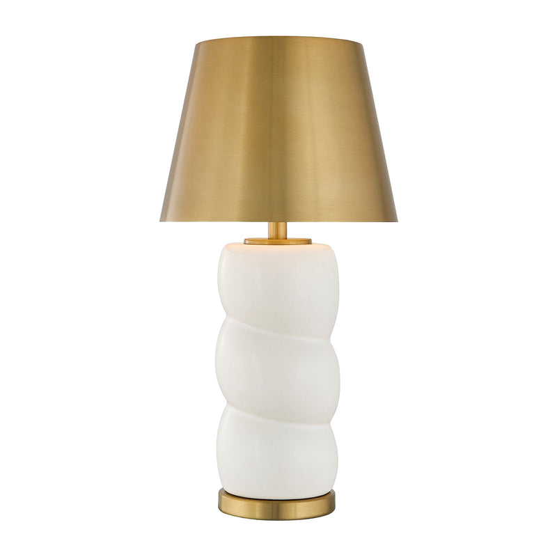 Savoy House Shelly 1-Light Rechargeable Table Lamp | Soft Modern White Ceramic and Brass Metal | Bedroom & Patio Accent | 240 Lumens | Model 11-CD24RC