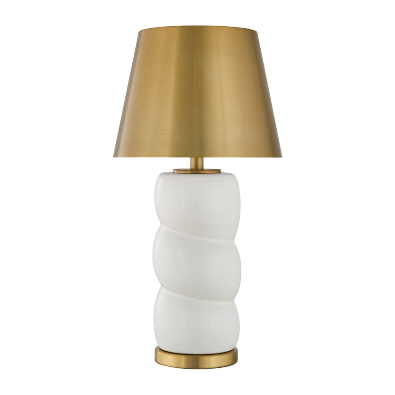 Savoy House Shelly 1-Light Rechargeable Table Lamp | Soft Modern White Ceramic and Brass Metal | Bedroom & Patio Accent | 240 Lumens | Model 11-CD24RC