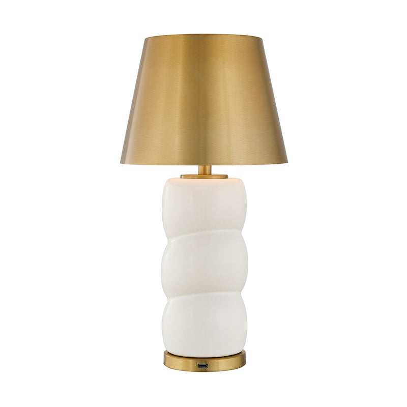 Savoy House Shelly 1-Light Rechargeable Table Lamp | Soft Modern White Ceramic and Brass Metal | Bedroom & Patio Accent | 240 Lumens | Model 11-CD24RC