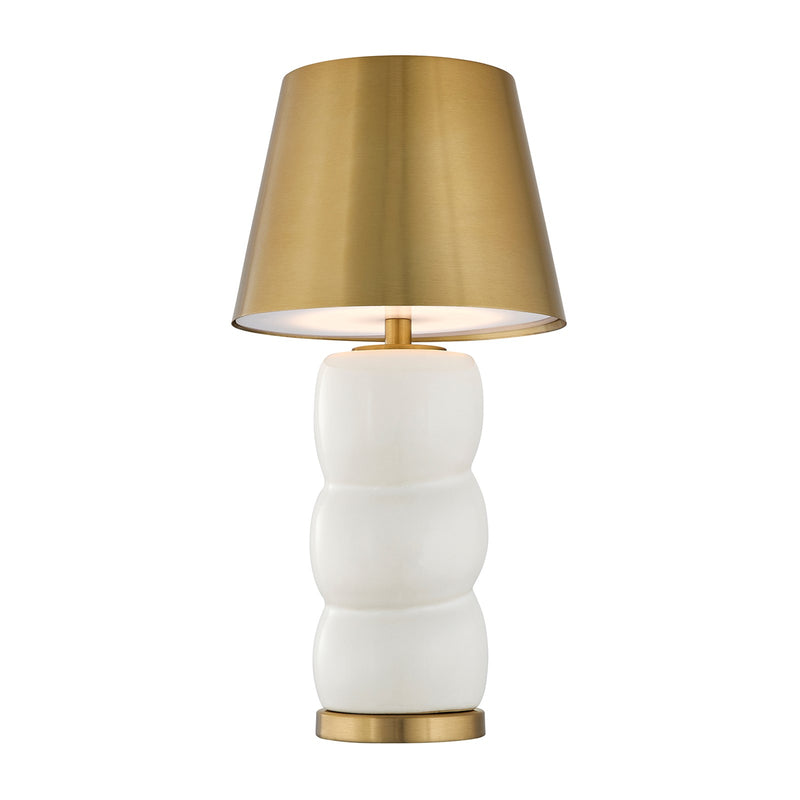 Savoy House Shelly 1-Light Rechargeable Table Lamp | Soft Modern White Ceramic and Brass Metal | Bedroom & Patio Accent | 240 Lumens | Model 11-CD24RC