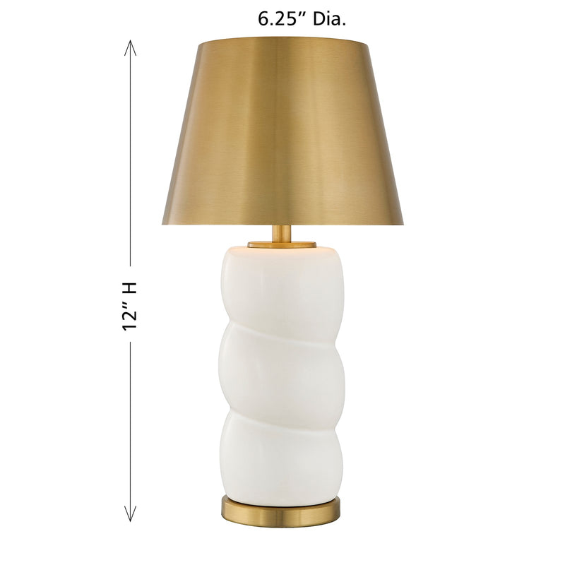 Savoy House Shelly 1-Light Rechargeable Table Lamp | Soft Modern White Ceramic and Brass Metal | Bedroom & Patio Accent | 240 Lumens | Model 11-CD24RC