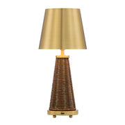 Savoy House Hazel 1-Light Rechargeable Table Lamp | Coastal Brass Metal and Wicker Rattan | Bedroom & Patio Accent | 240 Lumens, 3000K | Model 11-CD25RC