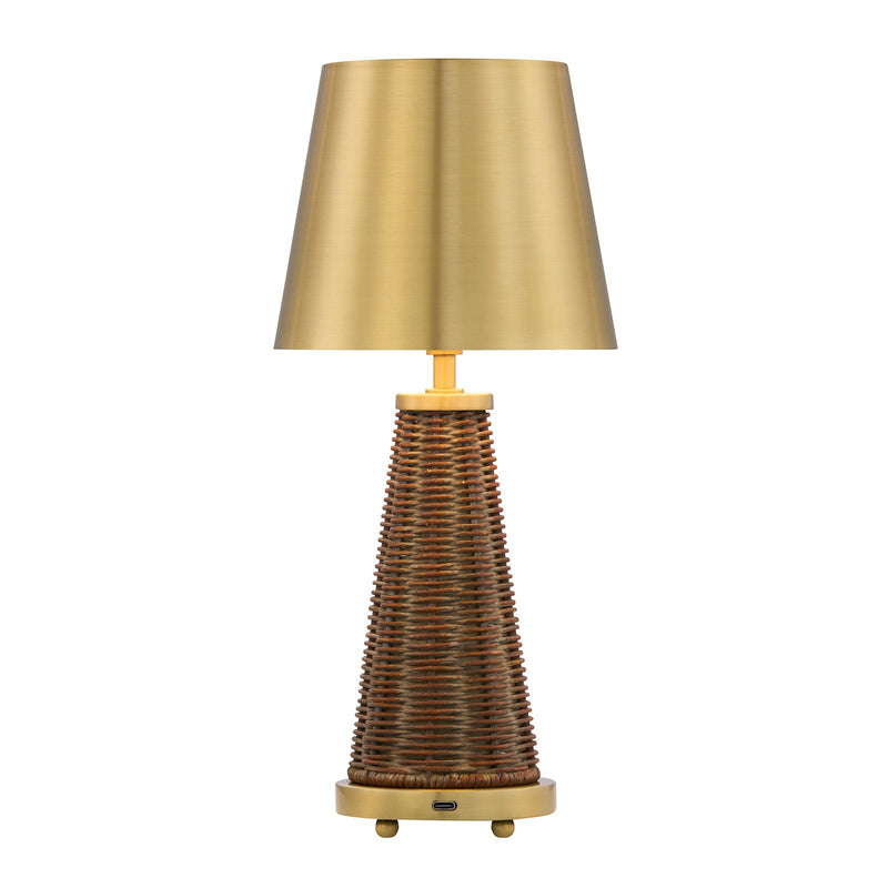 Savoy House Hazel 1-Light Rechargeable Table Lamp | Coastal Brass Metal and Wicker Rattan | Bedroom & Patio Accent | 240 Lumens, 3000K | Model 11-CD25RC