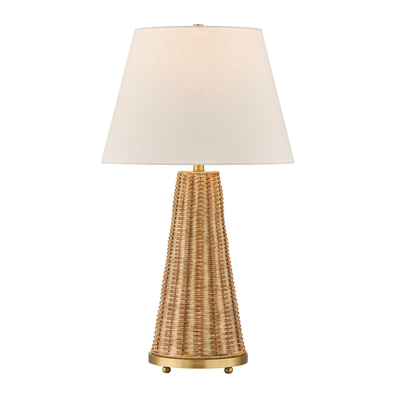 Savoy House Eleanor 1-Light Table Lamp | Coastal Brass and Wicker Body with White Linen Shade | Living Room & Bedroom Accent | 32.5in | Model 11-CD27