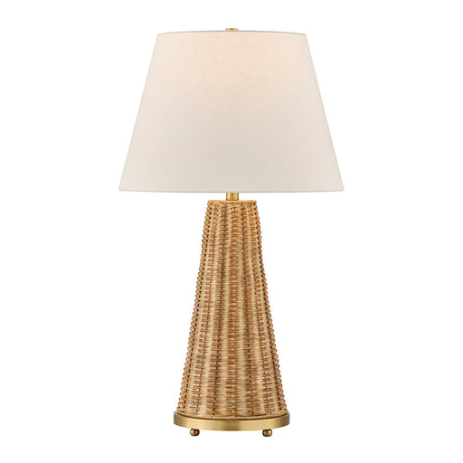 Savoy House Eleanor 1-Light Table Lamp | Coastal Brass and Wicker Body with White Linen Shade | Living Room & Bedroom Accent | 32.5in | Model 11-CD27