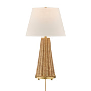 Savoy House Eleanor 1-Light Table Lamp | Coastal Brass and Wicker Body with White Linen Shade | Living Room & Bedroom Accent | 32.5in | Model 11-CD27