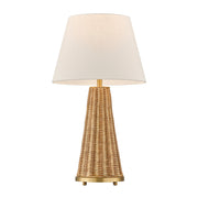 Savoy House Eleanor 1-Light Table Lamp | Coastal Brass and Wicker Body with White Linen Shade | Living Room & Bedroom Accent | 32.5in | Model 11-CD27