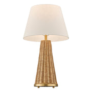 Savoy House Eleanor 1-Light Table Lamp | Coastal Brass and Wicker Body with White Linen Shade | Living Room & Bedroom Accent | 32.5in | Model 11-CD27