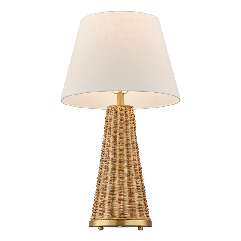 Savoy House Eleanor 1-Light Table Lamp | Coastal Brass and Wicker Body with White Linen Shade | Living Room & Bedroom Accent | 32.5in | Model 11-CD27