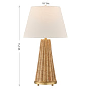 Savoy House Eleanor 1-Light Table Lamp | Coastal Brass and Wicker Body with White Linen Shade | Living Room & Bedroom Accent | 32.5in | Model 11-CD27