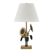 Savoy House Amelia 1-Light Table Lamp | Nature Inspired Brass and Black Metal with White Linen Shade | Bedroom & Living Room Accent | 16 in | Model 11-CD28