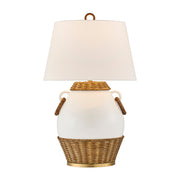 Savoy House Penelope 1-Light Table Lamp | Coastal White Ceramic and Rattan with White Linen Shade | Bedroom & Living Room Accent | 21 x 21 | Model 11-CD29