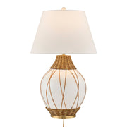 Savoy House Josephine 1-Light Table Lamp | Coastal White Ceramic and Rattan with White Linen Shade | Bedroom & Living Room Accent | 22 in | | Model 11-CD30