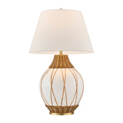 Savoy House Josephine 1-Light Table Lamp | Coastal White Ceramic and Rattan with White Linen Shade | Bedroom & Living Room Accent | 22 in | | Model 11-CD30
