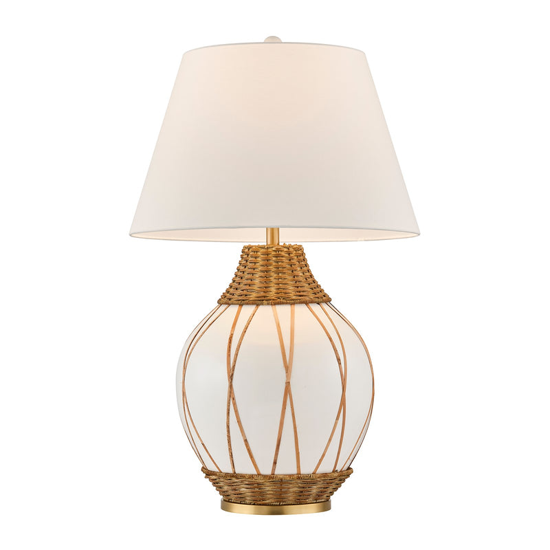 Savoy House Josephine 1-Light Table Lamp | Coastal White Ceramic and Rattan with White Linen Shade | Bedroom & Living Room Accent | 22 in | | Model 11-CD30