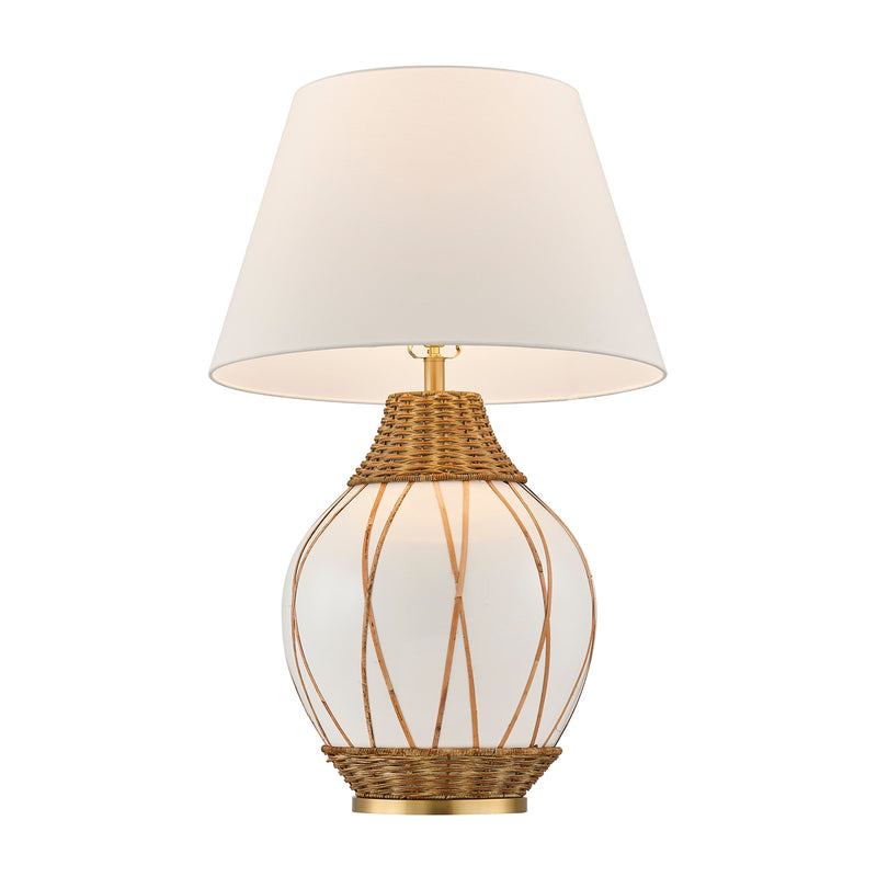 Savoy House Josephine 1-Light Table Lamp | Coastal White Ceramic and Rattan with White Linen Shade | Bedroom & Living Room Accent | 22 in | | Model 11-CD30